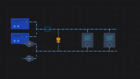 Industrial Variable Primary Flow Chilled Water System Schematic for Advance.. Video stock 347696584