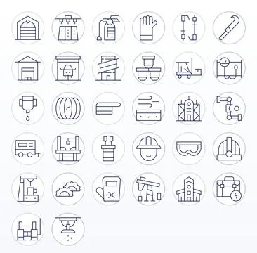 Industrial Vector Icon Arsenal with 32 64x64 Thin Line PIXEL Perfect designs Stock Illustration