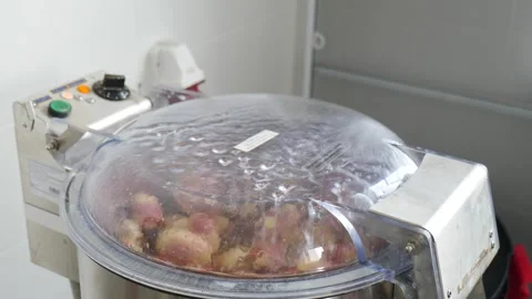 Industrial vegetable processing features a machine with a clear lid, showcasing Stock Footage 295582130