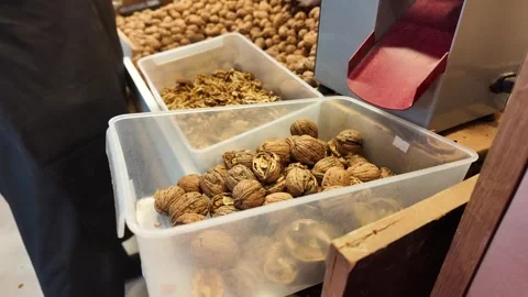 Industrial Walnut Cracking Machine Processing Nuts in a Shop Видео 332230547