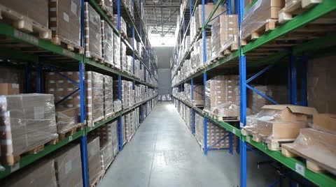 Industrial warehouse with boxes Stock Footage