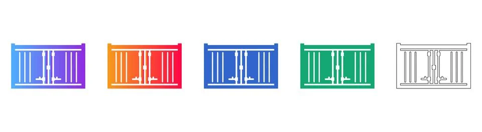 Industrial Warehouse Gate Vector Icon Set Stock Illustration