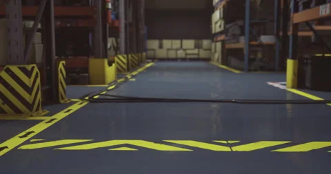Industrial warehouse with marked floor in a storage facility at night Stock Footage 324714136