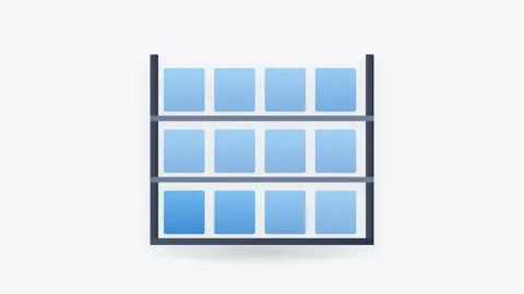 Industrial Warehouse Storage Rack with Sequential Glowing Blue Box Inventor.. Stock-Footage 346202349