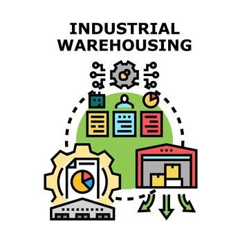 Industrial warehousing logistics process and supply chain management Stock Illustration