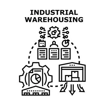 Industrial warehousing logistics process and supply chain management Illustrazione stock