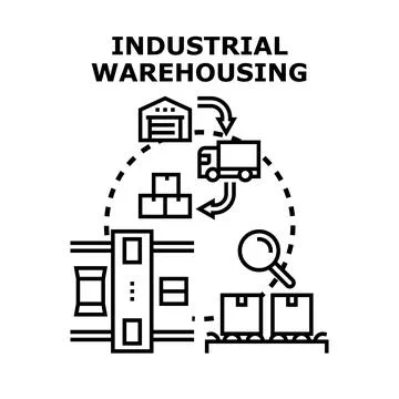 Industrial warehousing process managing goods distribution 库存插图