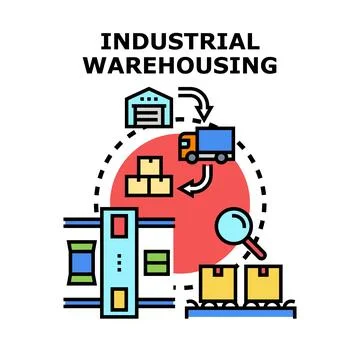 Industrial warehousing process managing goods distribution 库存插图