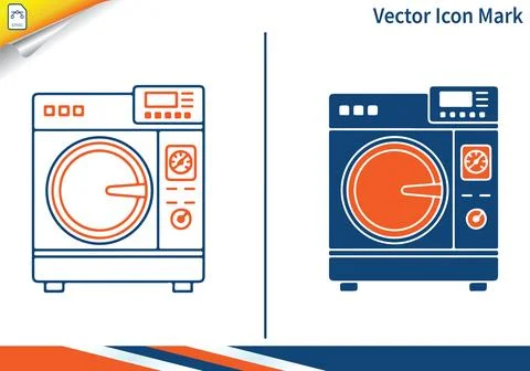 Industrial washing machine icon in solid and outline style. Stock Illustration