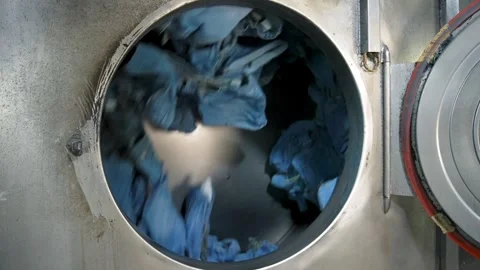 Industrial Washing Machine Tumbling Blue Jeans Denim Manufacturing Process China 스톡 동영상 336590053