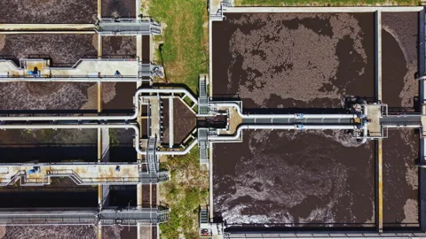 Industrial waste overview. Complex systems captured from above with machinery Stock Footage 337914444