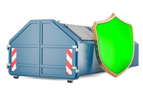Industrial waste skip with shield, 3D rendering Stock Illustration