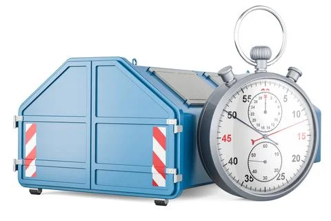 Industrial waste skip with stopwatch, 3D rendering Stock Illustration