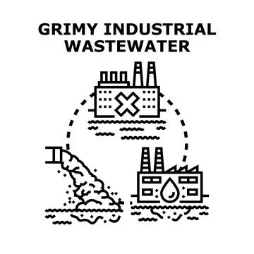 Industrial wastewater polluting environment causing water contamination Stock Illustration