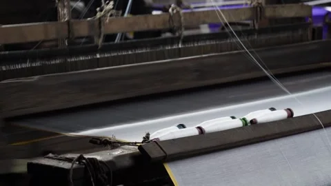 Industrial weaving loom machine Stock Footage 320016154