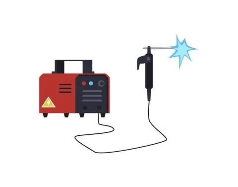 Industrial welding machine with accessories flat vector illustration isolated. Stock Illustration