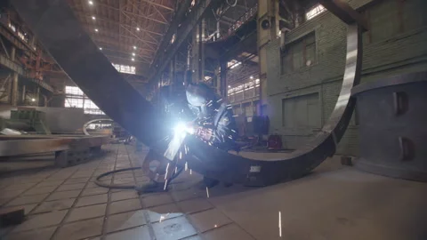 The Industrial Welding Process in a factory is complex and involves multiple Stock Footage 294598060