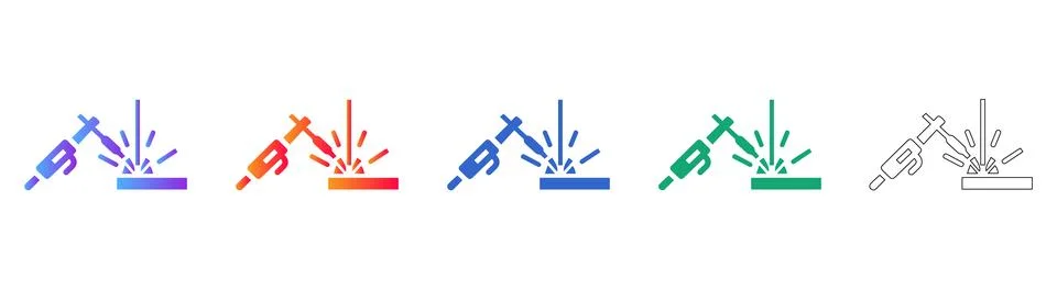 Industrial Welding Process Icon Set in Gradient Styles 스톡 일러스트