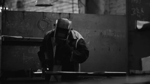 Industrial welding. Worker in the shop Stock Footage 80204686