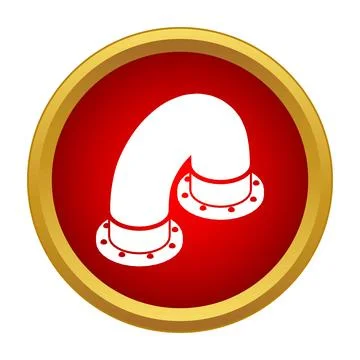 Industrial white bent pipe fitting on red icon Stock Illustration