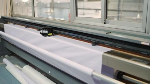 Industrial Wide Format Printer Working on White Tent Fabric or Banner Stock Footage 321403184