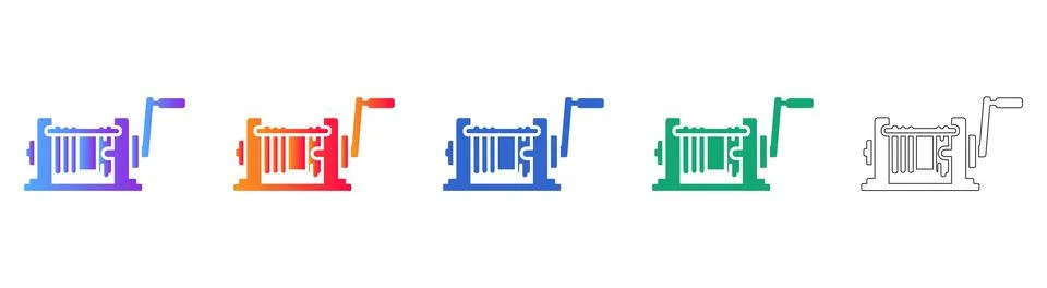 Industrial Winch Vector Icon Set Illustrazione stock