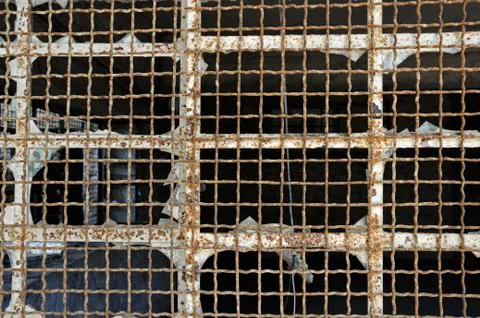 Industrial window wire mesh Foto stock