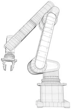Industrial wire-frame Robot Hand. Technical Vector rendering of 3d. Illustrazione stock