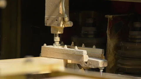 Industrial Woodworking Machine Cutting Timber In Carpentry Factory Stock Footage 328659989