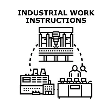Industrial work instructions guiding manufacturing process optimization Stock Illustration