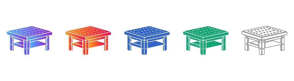 Industrial Work Platform Table Icon Set Stock Illustration