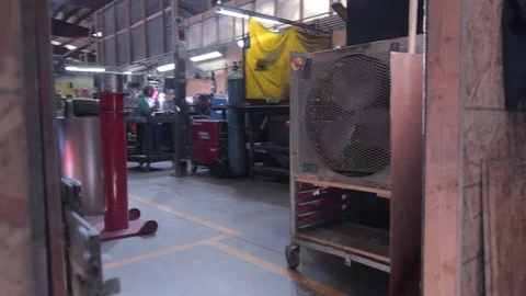 Industrial Work Space Construction Pan Around Corner Slider Shot Stock Footage 87892723