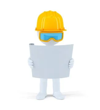 Industrial worker with the construction plan 스톡 일러스트