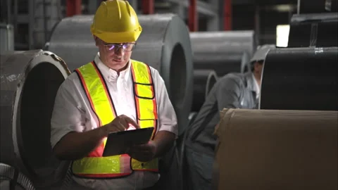 Industrial worker inspecting inside a large metal tube Stock Footage 317905275