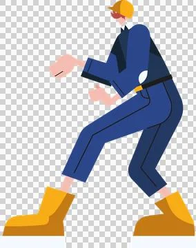Industrial worker is lunging in flat vector with yellow hard hat and boots, Stock Illustration
