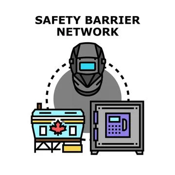 Industrial worker operating safety barrier network system Stock Illustration