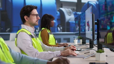 Industrial Worker Overseeing Energy System Control Stock Footage 330248547