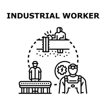 Industrial worker performing various engineering and manufacturing tasks Stock Illustration