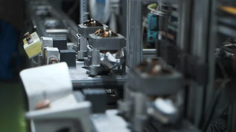 Industrial worker pushing buttons at assembling line at manufacturing factory Stock Footage 116007254