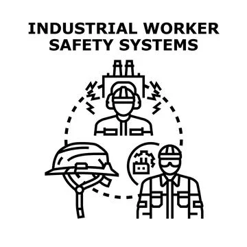 Industrial worker safety systems ensuring occupational protection Stockillustratie