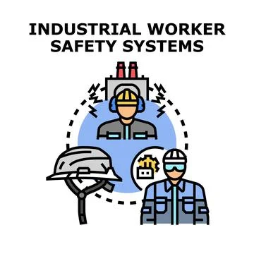 Industrial worker safety systems ensuring occupational protection Stock Illustration