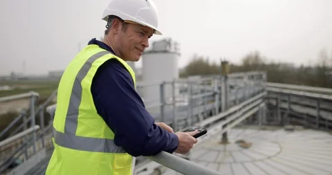 Industrial worker using a digital tablet on site Stock Footage 88766208