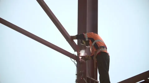 Industrial worker welding  at the construction site Stock Footage 62616525