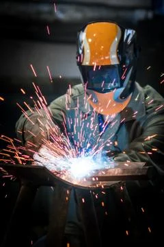 Industrial worker welding Stock Photos