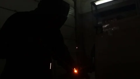 Industrial worker welding with spark Stock Footage 71832454