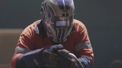 Industrial worker welding steel Stock Footage 56715462