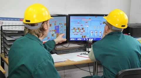 Industrial workers in control room Stock Footage 10895502