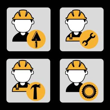 Industrial workers over black background vector illustration Illustrazione stock