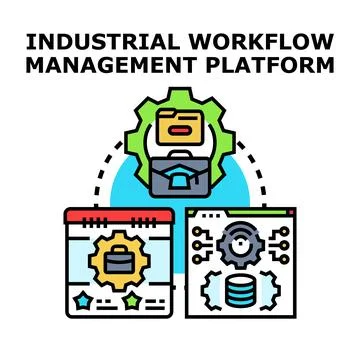 Industrial workflow management platform connecting processes and data Stock Illustration