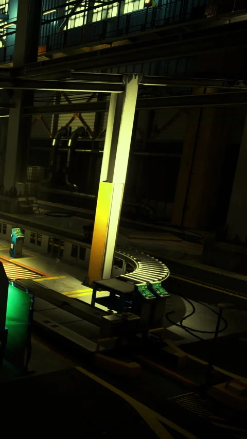Industrial workshop bathed in golden light during quiet evening hours Stock Footage 331832608